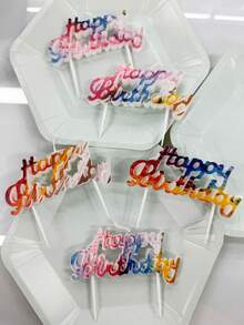 多色渐变生日快乐图案蜡烛，随机发货，适用于生日派对蛋糕装饰 - 彩色 - 查看 7