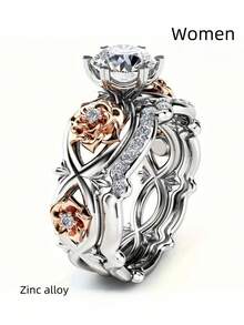 Punk Style Promise Ring, Minimalist Ring For Men, Delicate Rose Ring For Women, Pave Sparkling Gemstone Engagement/Wedding Jewelry - Two-color - View 12