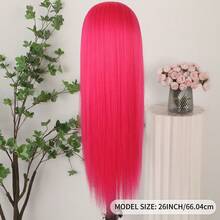 Purple Color Lace Front Wigs Pre Plucked Hairline Long Straight Wigs For Fashion Women Girls Party Daily Wear Glueless Dark Purple Lace Front Synthetic Wigs 13x4 Free Part Heat Resistant Fiber Hair 28 Inch 180% Density - Blonde Hot Pink - 查看 7