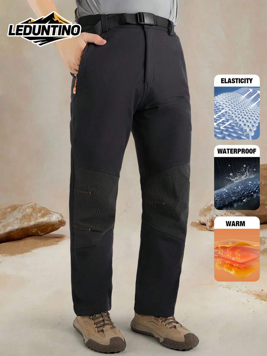 LEDUNTINO 男士时尚拉链厚羊毛休闲裤 - 纯色，松紧腰带，秋冬防风，拼色设计；非常适合露营、徒步旅行和其他户外活动，也适合日常穿着，是送给男朋友的理想礼物。 - 灰色 - 查看 1