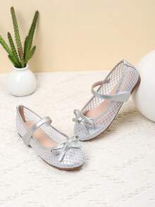 Girl's Mesh Bow Decor Flats, Spring/Autumn - Silver - View 2