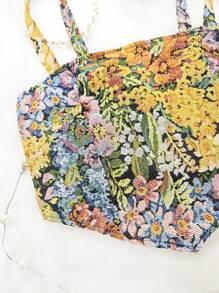 1pc Sexy Vintage Floral Print Cropped Low Neck Backless Tight Fitting Women's Camisole Tank Top