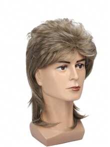 16-Inch Men's Mullet Wig, 70s 80s Costume Party Accessory, Role Play Wig In Gray-Gold Color, Halloween Wig - Gold - View 4