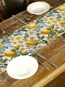 1pc Summer Lemon Flower, Sunflower Print Tablecloth, Kitchen, Dining Room Decor, Holiday Decor, Family Party Decor, Home Decor, Scene Decor, Outdoor Dining Table, Coffee Table Decor