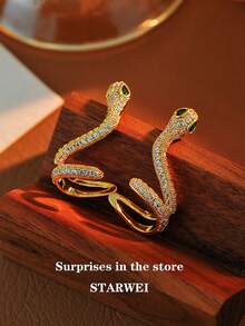 2024 New Full Rhinestone Snake Shaped Earrings, Twisted S925 Sterling Silver Stud Earrings, European And American Minimalist Style Ear Cuff Earrings, Sterling Silver Earrings, Sterling Silver Studs, Panda Earrings, Women Earrings, Fashion Earrings, Elegant Studs, Party Accessories, Valentine's Day Gift, Eid Festival Jewelry, Daily Wear, Romantic Date, Birthday Present - Multicolor - View 10