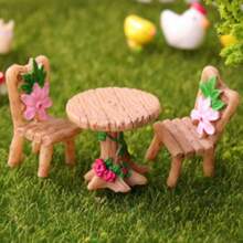 1set-Mini Fairy Garden Table And Chair Set, Yellow ABS Resin Doll House Furniture Decoration Kit, Micro-Landscape Art Deco Accessories, Fairy Garden Bench Dollhouse Accessories Statue DIY Decor Gift