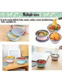 1pc Foldable Silicone Bowl With Lid, Collapsible Lunch Box, Salad Bowl, Expandable Food Storage Container, Bento Box, High Quality Food Container For Outdoor Camping, Office, Travel - Multicolor - View 6