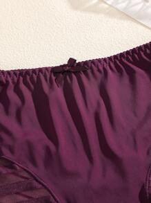 1 pieza Bragas de mujer de unicolor, de cintura alta, de malla y con diseño calado, sexy y cómodas