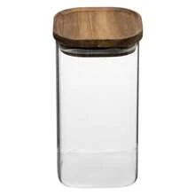 Atmosphera Pot carré Hermet, 1,3 litre, verre et acacia. Livraison gratuite 24/72h - Transparent - Voir 1