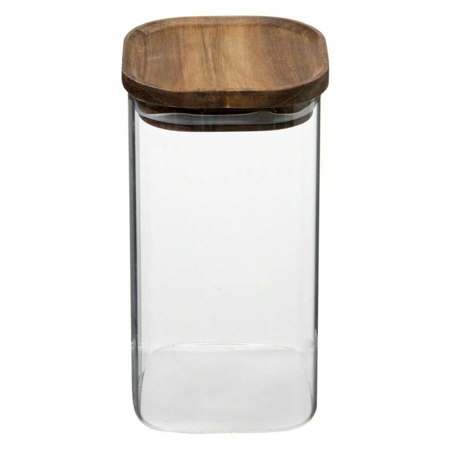 Atmosphera Pot carré Hermet, 1,3 litre, verre et acacia. Livraison gratuite 24/72h - Transparent - Voir 1