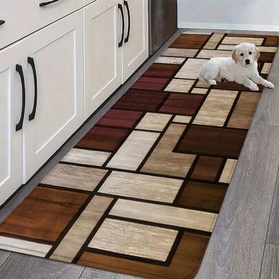 1件/2件创意现代简约几何色块印花高弹力吸水防滑厨房地垫、厨房垫套装、浴室垫、装饰垫、走廊垫