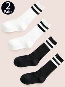 2 pares de meias infantis, sazonais, design de listras duplas, meias de panturrilha versáteis, adequadas para a vida diária