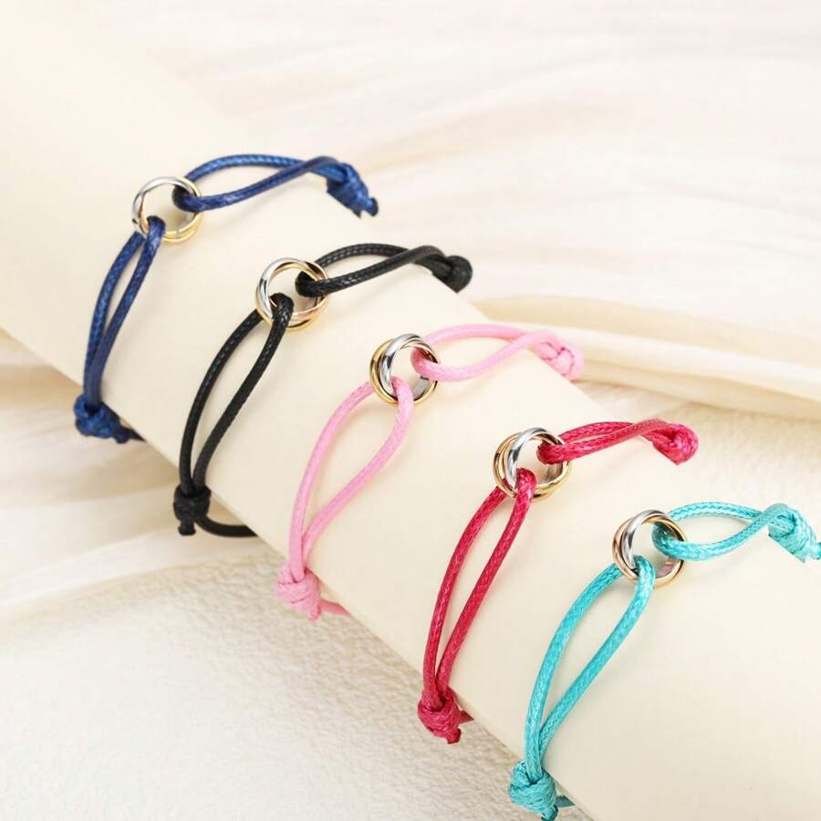 1 pieza de pulsera de acero inoxidable con cuerda en tres colores cruzados y cuerda para la mano, apta para uso diario