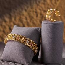 2pcs Set Handmade Italian Grains Combination Copper Bead Double Strand Bead Chain Elastic Bracelet & Open Ring For Women Daily Wear - 2 Piece Set - View 2