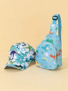 2pcs/Set Unisex Kids Cartoon Dinosaur Print Baseball Cap & Sun Hat + 1pc Dinosaur Print Sling Bag, Cute & Interesting, Suitable For Daily Wear, Outdoor, Graduation, Back To School, Children's Festival Gift - Multicolor - View 25