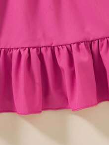 Girls Bohemian Style Puff Sleeve Patchwork Dress - Hot Pink - View 4