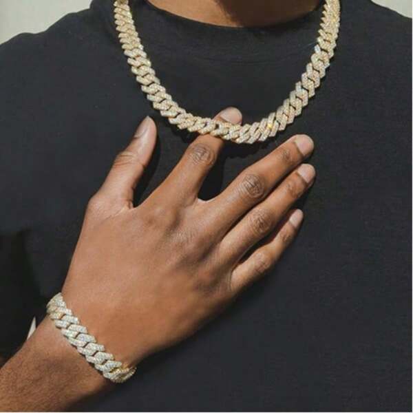 2 Stücke Modisches Curb Kette Halsketten und Armband Set im Hip-Hop Stil, Unisex Rapper Schmuck Set, perfektes Geschenk für coole Freunde