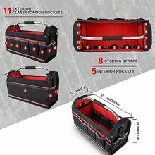 HAUTMEC 20 HeavyDuty Tool Tote 1680D OpenTop Tool Bag With Waterproof Cover Rotating Handle And Shoulder Strap HT0296 - Black&red - View 4