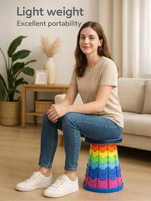 A Rainbow Color Small Folding Stool Home Telescopic Plastic Bathroom Portable Travel Adjustable Height Outdoor Stool - Random Color - View 1