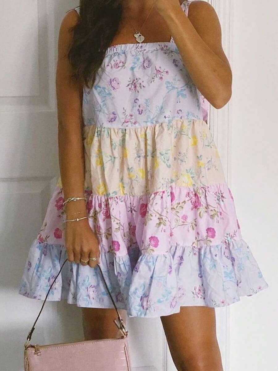 Women Mini Dress Floral Print Tie-Up Straps Cami Dress Summer Fashion Sleeveless Casual Dress - Nhiều màu - Xem 1