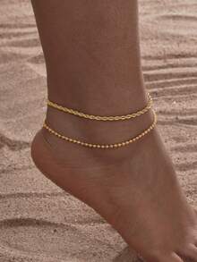 2pcs Simple Fashion Stainless Steel Twisted Chain Anklets For Women, Summer - 2-piece Set - View 4