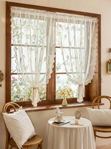 2pcs Lace Embroidery Ultrasonic Heat Seal Sheer Decorative Small Window Curtains & Door Curtains