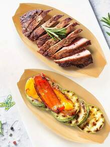 50 pièces Barques alimentaires en bambou - Mini plateaux à sushi, assiettes d'amuse-gueule, contenants en forme de feuille pour barbecues, camping et repas, accessoires de cuisine légers, accessoires de repas | Design de feuille naturelle | Contenants