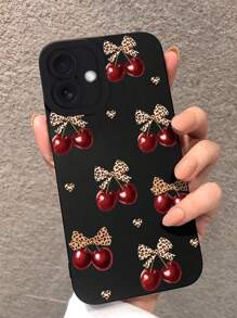 1 Stück 360 Grad Schutzhülle für Handy mit Leopardenmuster, Schleife und Kirschblüten Muster, kompatibel mit 7/8/X/XS/XR/11/12/13/14/15/16 Pro & Pro Max