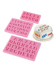 Set de 1/3 piezas Mini molde de silicona 3D alfanumérico para fondant, molde de letras y números de dibujos animados para chocolate, herramienta de decoración de pasteles DIY, utensilios de cocina, accesorios de cocina, artículos de cocina para el hogar - Multicolor - Ver 7