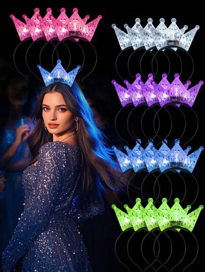 Diadema navideña con corona luminosa LED para cumpleaños con decoración intermitente para fiestas de cumpleaños de princesas para mujeres. Perfecta para fiestas de neón, carnavales, cumpleaños para adultos, regalos de Navidad y suministros para fiestas para usar en la oscuridad.