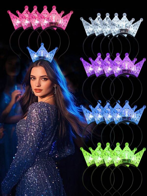 Bandeau de tête d'anniversaire avec couronne lumineuse LED et décoration clignotante pour fête d'anniversaire de princesse pour femmes, parfait pour une fête néon, carnaval, anniversaire adulte, cadeau de Noël, accessoires de fête à utiliser dans le noir
