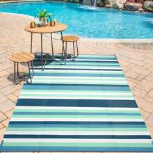 Outdoor Rug 5X8 Waterproof Non-Slip Backing All-Weather Reversible Patio Carpet For Porch, Deck, Garden, Balcony - Heavy Duty, Easy To Clean, Decorative Design Indoor/Outdoor Use, Fade Resistant, Mold & Mildew Proof, Low Maintenance, Polypropylene | Modern Geometric, Bohemian Patterns For Backyard, Poolside, Camping, RV - Turquoise Stripes - View 1