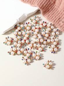 10pcs Pearl Flower Shaped Rhinestone Buttons Sparkling Crystal Hairpins DIY Handmade Crafts Decoration Clothes Sewing Accessory