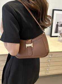 Elegante bolso de hombro en forma de media luna para mujer, moda casual y elegante, bolso debajo del brazo de unicolor