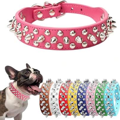 Coleira Com Pontas Para Cães, Macio Com Cogumelos, Rebites E Tachas, Coleira De Treinamento Ajustável E Durável Para Cães Machos E Fêmeas