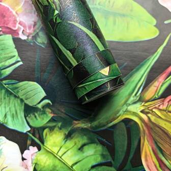 1 Roll Natural Black Floral Wallpaper, Peel And Stick, Jungle Wallpaper, Tropical Leaves, Wall Paper, Green Wallpaper, Palm Leaf Contact Paper, Self-Adhesive, Removable, Vinyl, Room & Wall Decor, Home & Kitchen Decor, 374*17.71 Inch / 950*45cm Wall Stickers Room Decor