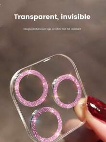 1片装一体式闪光苹果15 Pro Max镜头贴膜，兼容 17/17 Air/17 Pro/17 Pro Max/14 Pro Max相机镜头保护环框盖钢化玻璃透明细闪镜头贴膜 - 粉色 - 彩色 - 查看 6