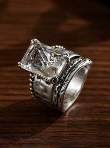 1pc Vintage Bohemian Style Silver Color Ring For Women, Engagement/Wedding/Promise Ring For Daily Wear
