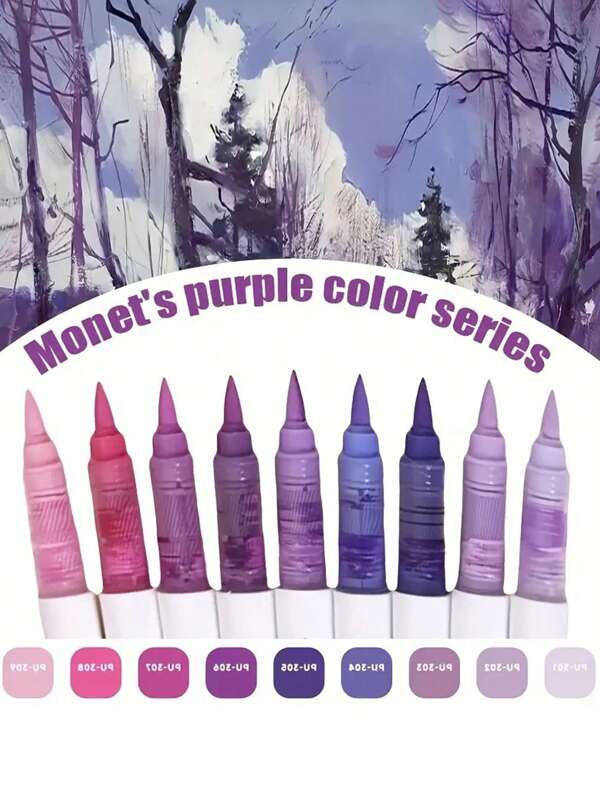 9 Stücke Monet Lila Serie Marker, Direkt Flüssig Soft Tip, Poliereffekt, hoher Pigmentgehalt und mischbar - perfekt für Künstler, Anime Liebhaber und Outdoor Shooting, ohne Pinsel, Must-Have für Outdoor Malerei | Lebendige Markierer ), Polypropylen Stifte, Geschenke für den Schulanfang