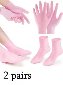 1/2 pares Juego de hidratación y alivio para manos y pies de silicona, hidratación intensiva, calcetines reutilizables de aloe vera, calcetines para spa nocturno, calcetines de gel antideslizante para talones, adecuados para mujeres y hombres con piel seca y pies ásperos, cuidado de los pies en casa, a usar con sus lociones y cremas favoritas
