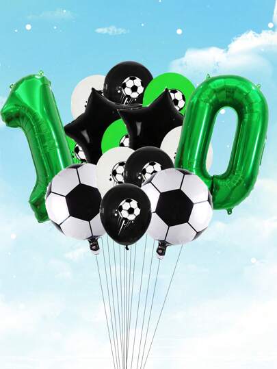 15pcs Football Number Balloon Set 32inch Number 1 To 14 Balloon 12inch Latex Balloon Football Theme Party Birthday Party Decorations, Christmas