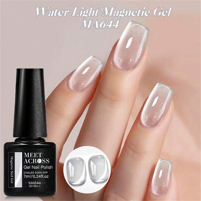 MEET ACROSS 7ml Silver Jelly Nude Pink Water Light Cat Magnetic Gel Nail Polish Nail Supplies Vernis Semi Permanent Gel For Summer Nails Art Varnis For Nail Art DIY