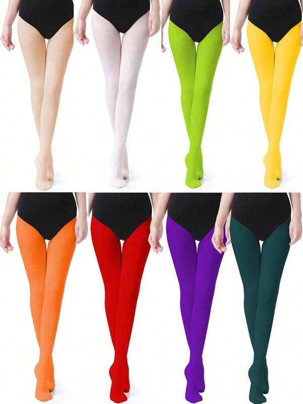 1Pair Women's Run Resistant 80 Denier Tights Solid Color Dance Stockings Soft Semi Opaque Footed Pantyhose High Waist Tight
