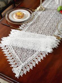 100% Polyester Fabric, Fully Embroidered Khaki Table Runner/Runner, Embroidered Craftsmanship, Suitable For Dining Table, Desk, Coffee Table, Vanity, Home Decor, Seasonal, Indoor & Outdoor, Parties, Weddings, Gatherings, 1pc