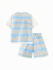 mini bala Boys' Mesh Breathable 2 In 1 T-Shirt Shorts Summer - Gray Blue - View 5