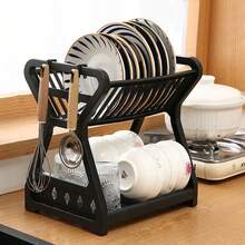 1pc Kitchen Organizer Rack, Kitchen Utensils & Cookware Storage Shelf, Countertop Dish Drying Rack, Multi-Tier Storage Cabinet - Black - View 6