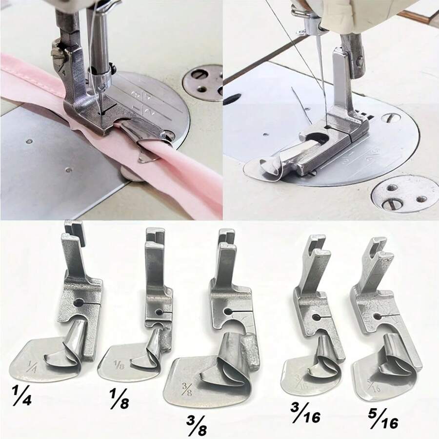 1 件工业缝纫机多功能弧形卷边压脚 1/8"、3/16"、1/4"、5/16" 卷边拉管压脚 真丝雪纺裙卷边压脚