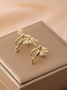 1 Pair Fashion Bowknot Clip On Earrings For Women, Elegant Clamp Earrings Suitable For Daily Wear, Gift For Ladies