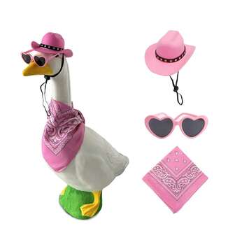 3 件套西部牛仔门廊鹅服装，适合 23 英寸/17 英寸草坪水泥鹅雕像衣服，牛仔帽太阳镜，带头巾围巾