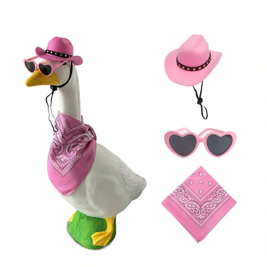 3pcs Western Cowboy Porch Goose Outfits For 23"/ 17'' Lawn Cement Goose Statue Clothes Cowboy Hat Sunglasses With Bandana Scarf